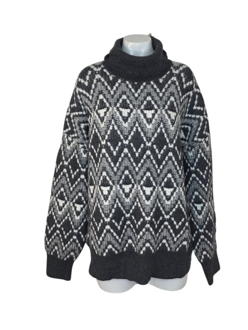 Anthropologie Varley Ida Relaxed Sweater,Turtleneck, Aztec,Wool Cashmere Blend,M